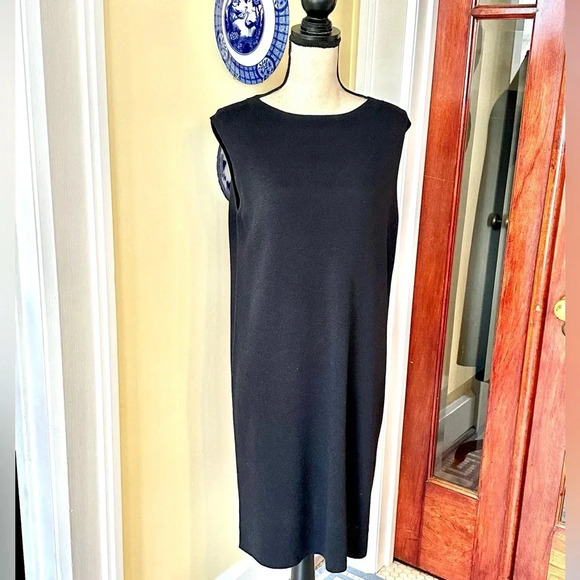 Eileen Fisher | Black Wool Sleeveless Shift Dress - Picture 1 of 8